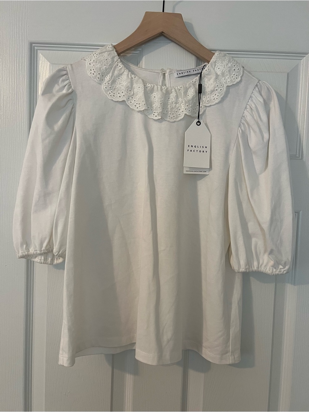 Anthro NWT English Factory Women’s White Eyelet Collar Cotton Blouse